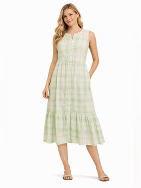 chaps green dress Chaps Women Dress 10 Green Floral Fit & Flare Sundress Cottagecore  Sleeveless